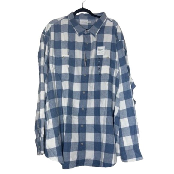 NWT Sonoma Men's Big & Tall Blue White Plaid Long Sleeve Flannel Size 5XB - Picture 1 of 7